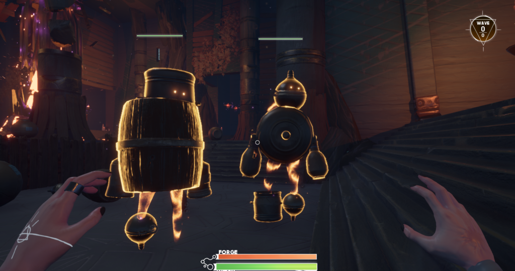 Screenshot of the game where we can see 2 golems facing the player